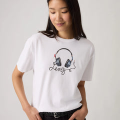 Graphic Logo Vintage Short Sleeve Tee - Denim Headphones Bri - White