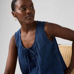Luella Blouse - Busy Plaid True Navy - Blue