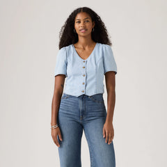 Moxie Short-Sleeve Denim Blouse - Soft As Butter 3 - Medium Wash