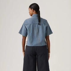 Logan Short-Sleeve Denim Shirt - Little Tiny Windows - Medium Wash