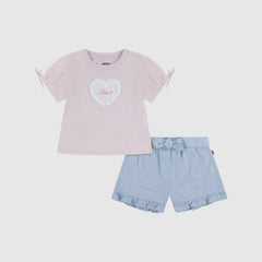 Short Sleeve Bow Graphic Tee and Belted Short Toddler Set - Crystal Pink - Pink