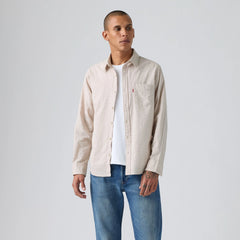 Classic One Pocket Standard Fit Cotton Linen Shirt - Geo Chateau - Tan