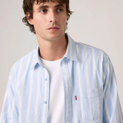 Classic One Pocket Standard Fit Poplin Shirt - Kayden Stripe Chambr - Blue