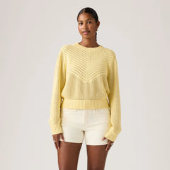 Gaelle Long-Sleeve Crochet Pullover - French Vanilla - Yellow