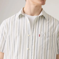 Short-Sleeve Classic One Pocket Standard Fit Shirt - Garrett Stripe Egret - White