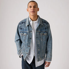 Relaxed Fit Trucker Jacket - Embroidered Rodeo - Medium Wash