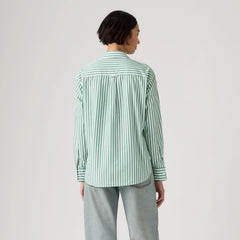 Harlie Boyfriend Button Down Shirt - Serafina Stripe Pine - Green