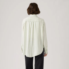 Harlie Boyfriend Linen Button Down Shirt - Polly Stripe Pale Bl - Multi-Color