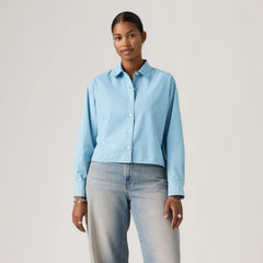 Harlie Cropped Button Down Shirt - Garment Dye Glacier Lake - Blue