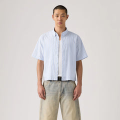 Short-Sleeve Lama Boxy Shirt - Bernal Stripe Soft Chambray - Blue