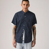 Short-Sleeve Classic One Pocket Standard Fit Shirt - Kieran Geo Print Navy Blazer - Blue