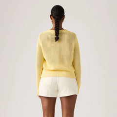 Gaelle Long-Sleeve Crochet Pullover - French Vanilla - Yellow