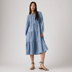Seren Long-Sleeve Midi Dress - Crystal Sea - Medium Wash