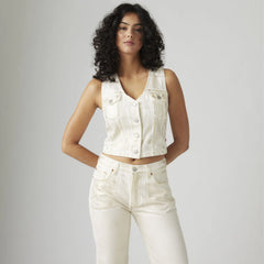 Coated Bella Denim Corset Top - Luminary Vest - White