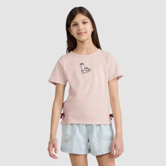 Short Sleeve Boot Icon Knit Top Big Girls 7-16 - Crystal Pink - Pink