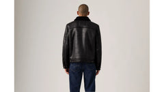 Two Chest Pocket Faux Shearling Sherpa Collar Jacket - Black