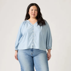 Phoebe Blouse (Plus Size) - Soft Current - Light Wash