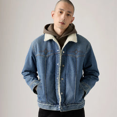 Western Sherpa Trucker Jacket - Open Sail - Medium Wash