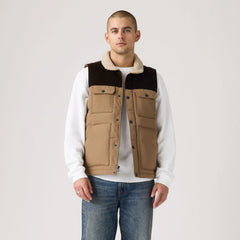 Utility Quilted Vest - Tan and Dark Brown