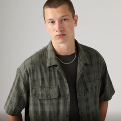 Boxy Utility Camp Shirt - Atkins Plaid Mulled Basil - White