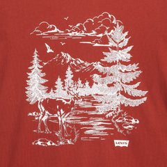 Relaxed Fit Short Sleeve Graphic T-Shirt - Nature Deer - Red
