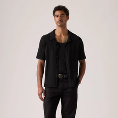 Costa Knit Camp Shirt - Jet Black - Black