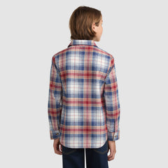 Indigo Plaid Twill Shirt Big Boys 8-20 - Red