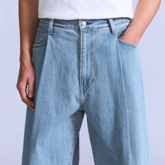 Wide Pleated Crop Men's Jeans - Moj Al Paso - Light Wash