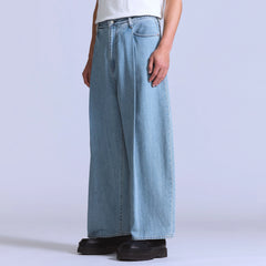 Wide Pleated Crop Men's Jeans - Moj Al Paso - Light Wash