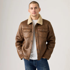 Two Chest Pocket Faux Shearling Jacket - Brown
