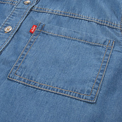 Short Sleeve Denim Top Big Girls 7-16 - Blue Wave Light - Blue