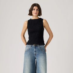 Bella Smocked Top - Anthracite Night - Black
