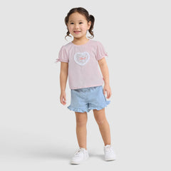 Short Sleeve Bow Graphic Tee and Belted Short Toddler Set - Crystal Pink - Pink