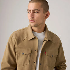 Faux Suede Overshirt - Tan