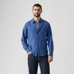Sunset One Pocket Standard Fit Cotton Linen Shirt - Sunshine Blue Cotton Linen - Blue