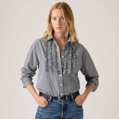 Harlie Novelty Ruffle Boyfriend Shirt - Ceicil Micro Check - Black