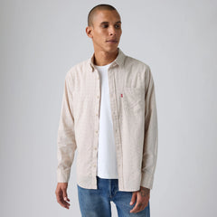 Classic One Pocket Standard Fit Cotton Linen Shirt - Geo Chateau - Tan