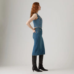 High Rise Back Slit Skirt - Review Time - Medium Wash