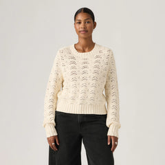 Hope Long-Sleeve Crochet Pullover - Pristine - White