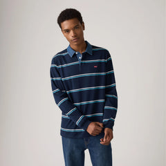 Classic Long-Sleeve Rugby Shirt - Dax Stripe Navy Blazer - Blue