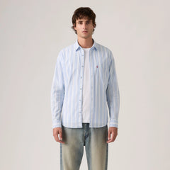 Classic One Pocket Standard Fit Poplin Shirt - Kayden Stripe Chambr - Blue
