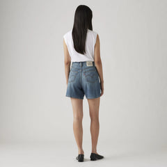 High Rise Baggy Linen+ Denim Lightweight Women's Shorts - Stop Flaxing Short - Medium Wash