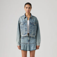90s Cropped Trucker Jacket - Trip Truck - Med Indigo - Worn In