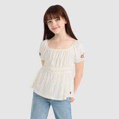 Short Sleeve Smocked Puff Sleeve Top Big Girls 7-16 - Antique White