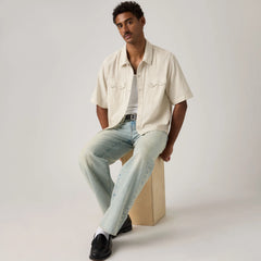 Short Sleeve Boxy Western Shirt - Criss Cross - White
