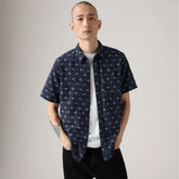 Short-Sleeve Sunset One Pocket Cotton Linen Shirt - Blast Floral Dress Blues