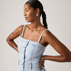 Denim Bustier Midi Dress - Not Surprised - Light Wash