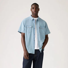 Short Sleeve Relaxed Fit Western Shirt - New Hyde Chambray - Blue