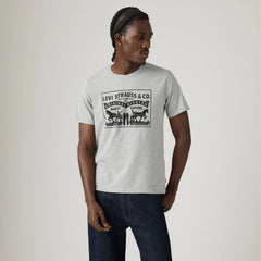 Two Horse Graphic Tee Shirt - 2 Horse Pull Heather Grey