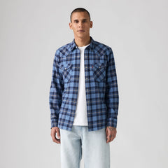 Classic Western Standard Fit Flannel Shirt - Niklas Plaid Quiet Harbor - Blue